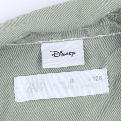 Zara Boys Green Disney Mickey Mouse Button-Up Long Sleeve Shirt Age 8