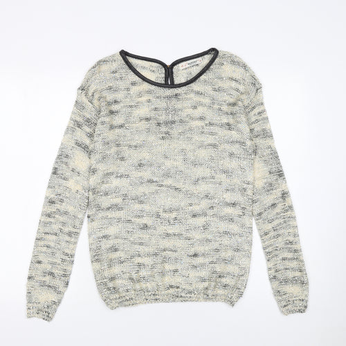 QUEEN'S Women's Grey Open-Knit Bow Back Pullover Jumper Size S