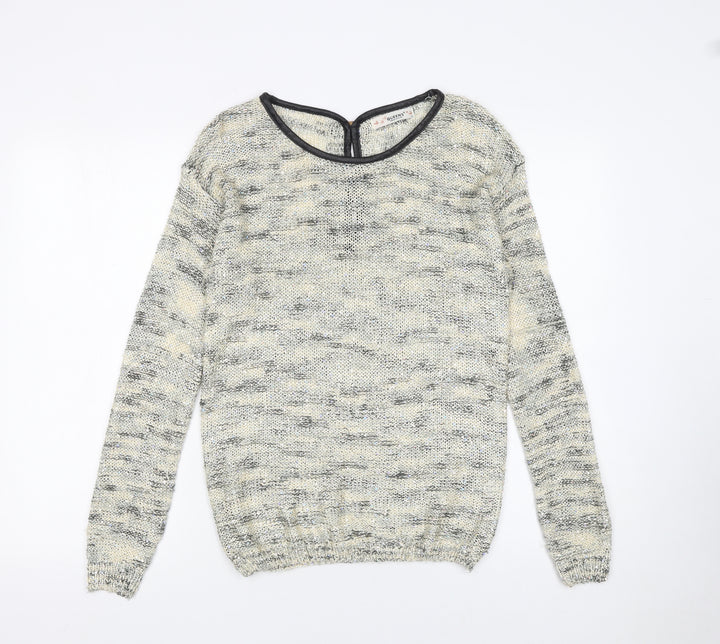 QUEEN'S Women's Grey Open-Knit Bow Back Pullover Jumper Size S