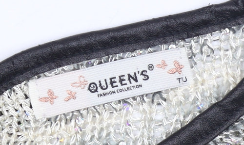 QUEEN'S Women's Grey Open-Knit Bow Back Pullover Jumper Size S