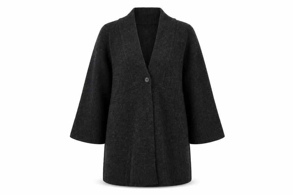 Kookai Womens Black Wool Cardigan Size 10 Relaxed V-Neck Knit