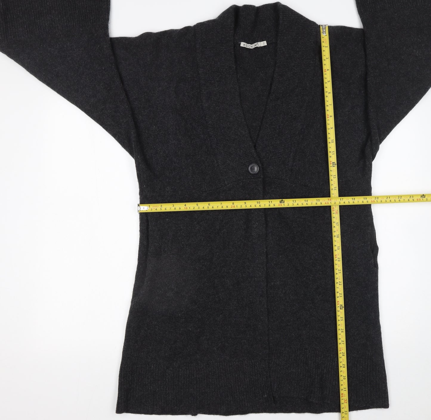 Kookai Womens Black Wool Cardigan Size 10 Relaxed V-Neck Knit