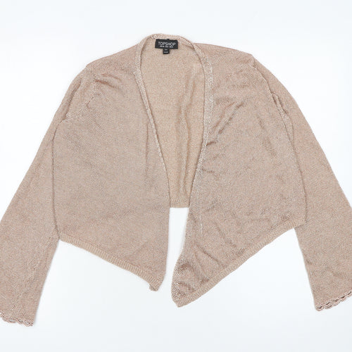 Topshop Women Beige Metallic Knit Cropped Wrap Cardigan UK 12