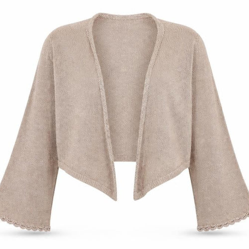 Topshop Women Beige Metallic Knit Cropped Wrap Cardigan UK 12