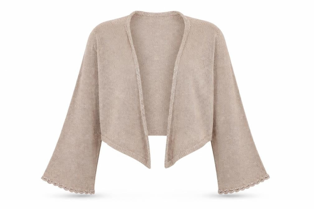 Topshop Women Beige Metallic Knit Cropped Wrap Cardigan UK 12