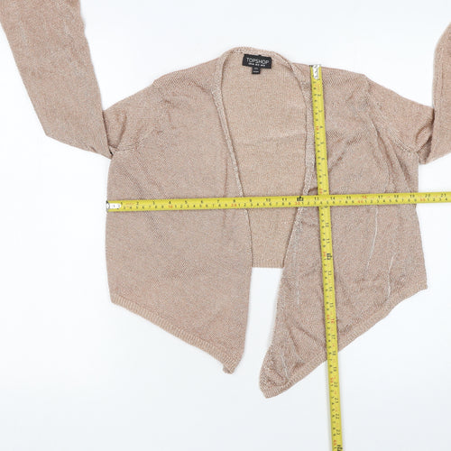 Topshop Women Beige Metallic Knit Cropped Wrap Cardigan UK 12
