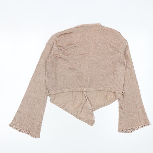 Topshop Women Beige Metallic Knit Cropped Wrap Cardigan UK 12
