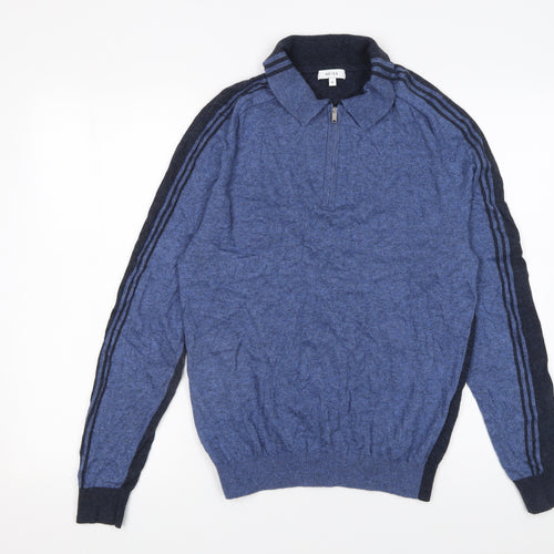 Reiss Men's Blue Long Sleeve 1/4 Zip Knit Polo Shirt Size S
