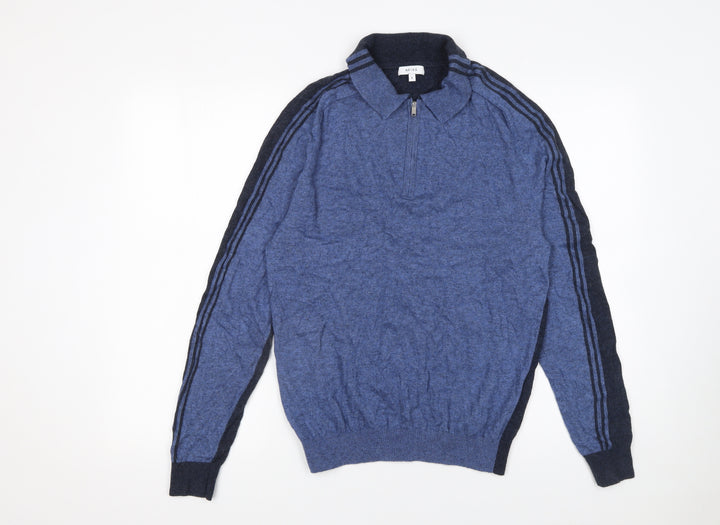 Reiss Men's Blue Long Sleeve 1/4 Zip Knit Polo Shirt Size S