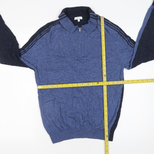 Reiss Men's Blue Long Sleeve 1/4 Zip Knit Polo Shirt Size S