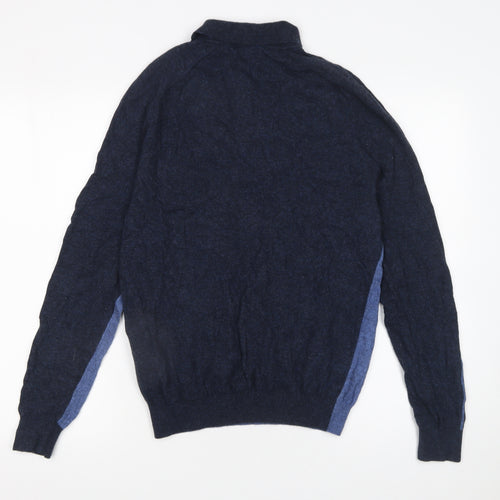 Reiss Men's Blue Long Sleeve 1/4 Zip Knit Polo Shirt Size S