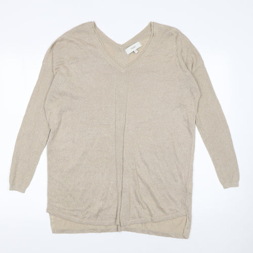 Next Women’s Beige V-Neck Long Sleeve Knit Jumper Size 12