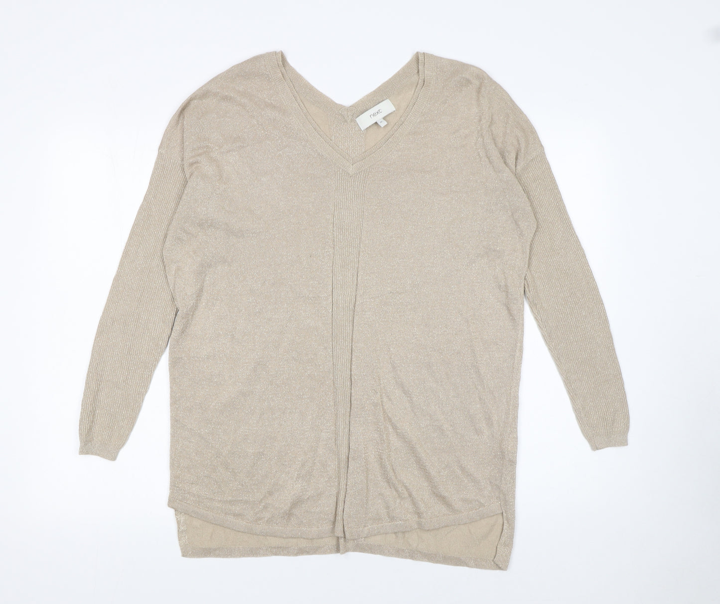 Next Women’s Beige V-Neck Long Sleeve Knit Jumper Size 12