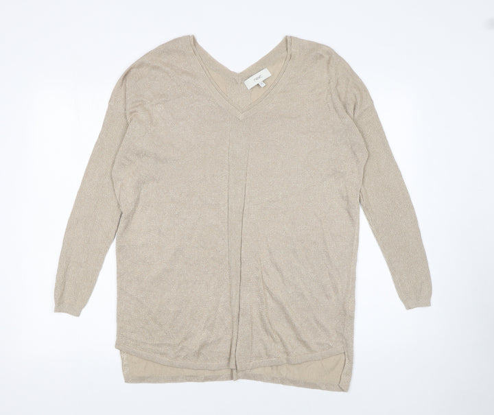 Next Women’s Beige V-Neck Long Sleeve Knit Jumper Size 12