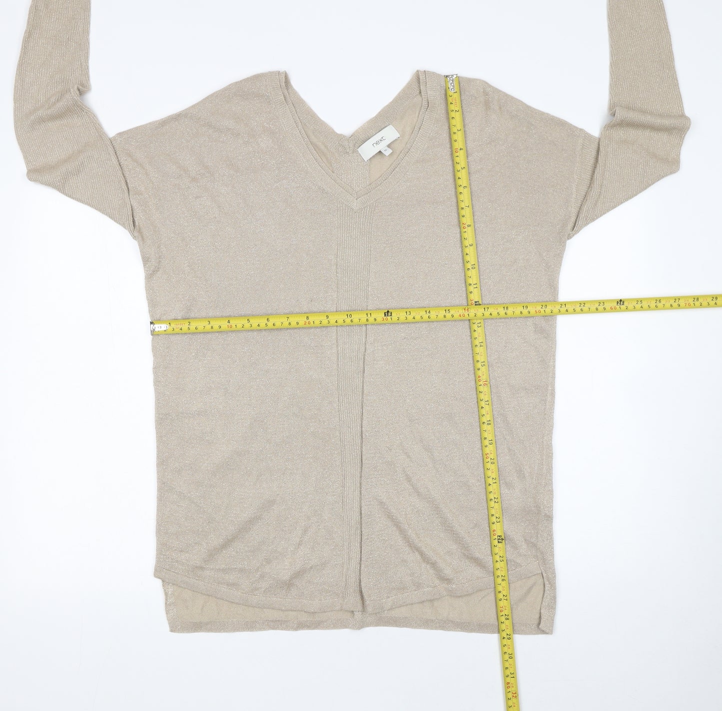 Next Women’s Beige V-Neck Long Sleeve Knit Jumper Size 12