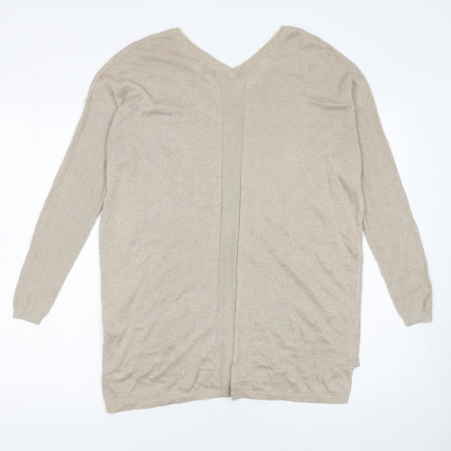 Next Women’s Beige V-Neck Long Sleeve Knit Jumper Size 12