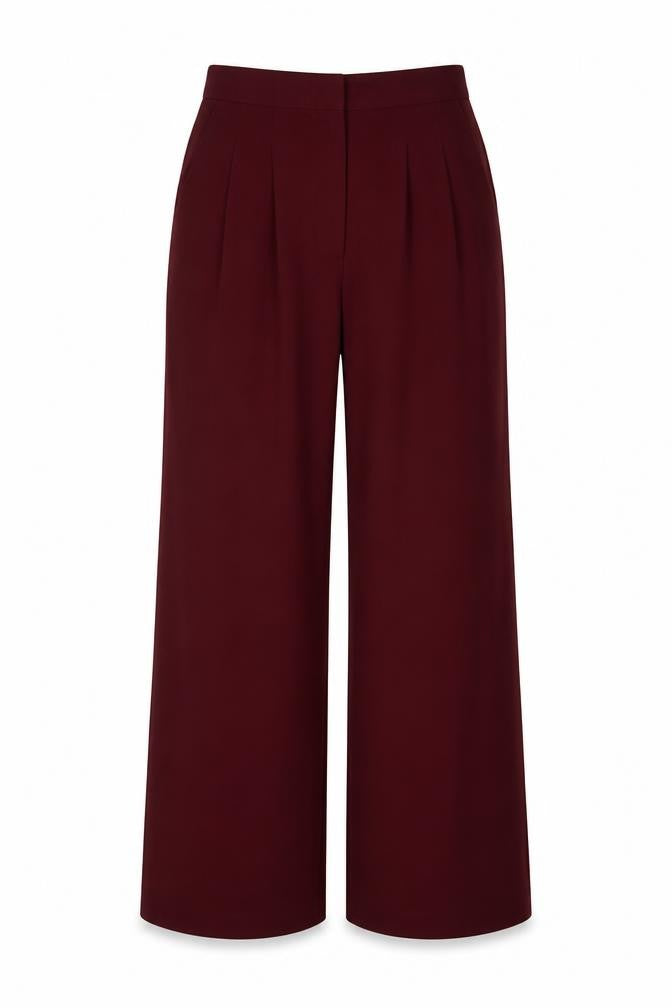 Front view of Forever 21 Women’s Red Wide-Leg Trousers, size UK 8, Polyester Blend