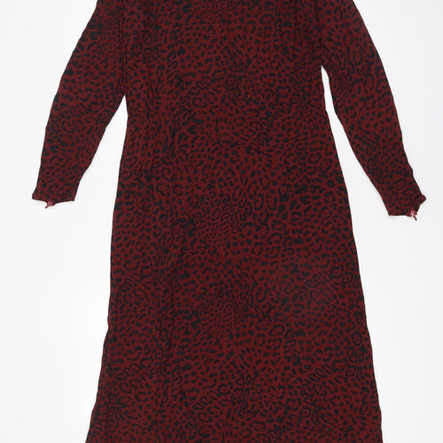 Hush Women's Red Animal Print Midi Shift Dress Size 8 Long Sleeve