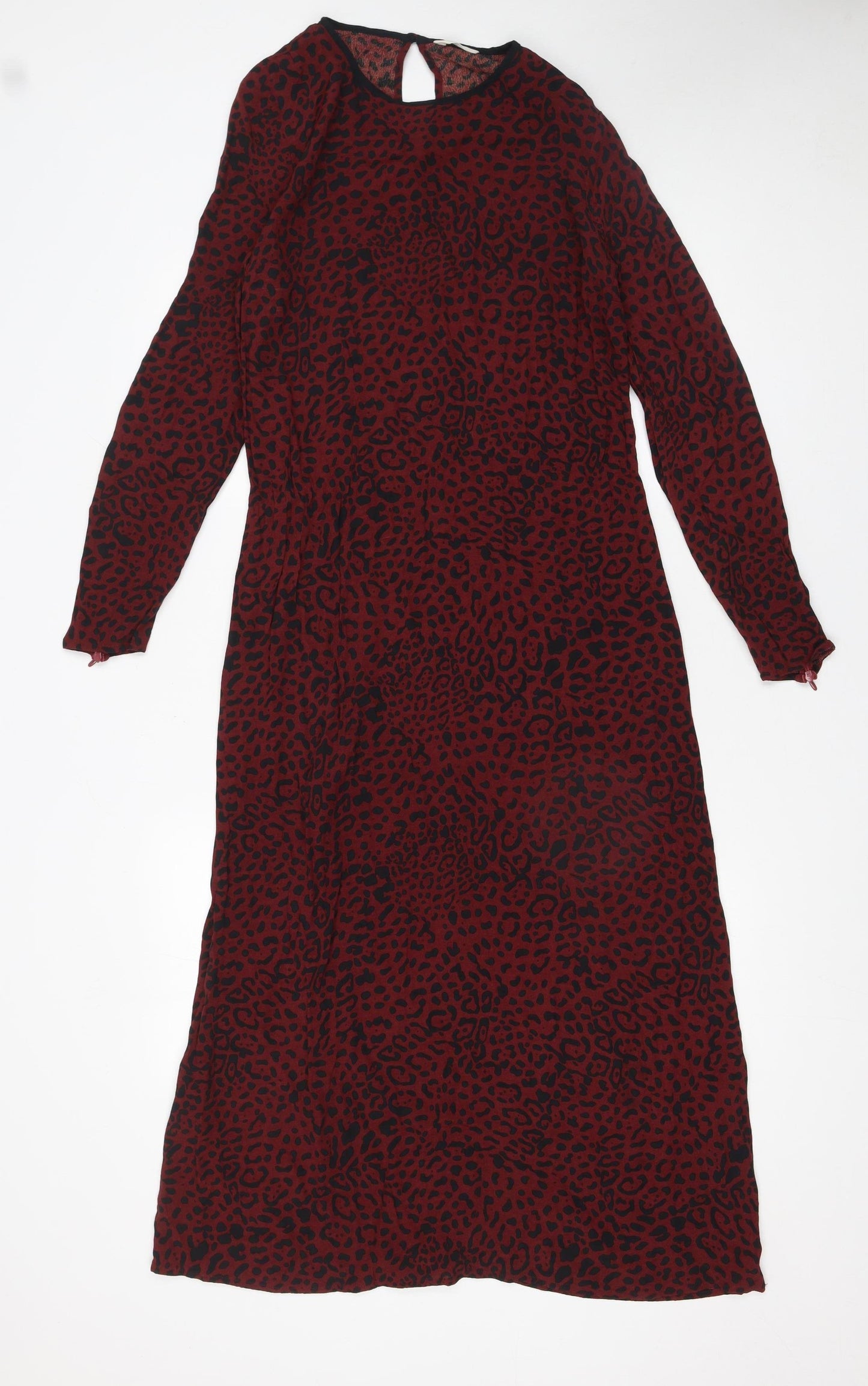 Hush Women's Red Animal Print Midi Shift Dress Size 8 Long Sleeve