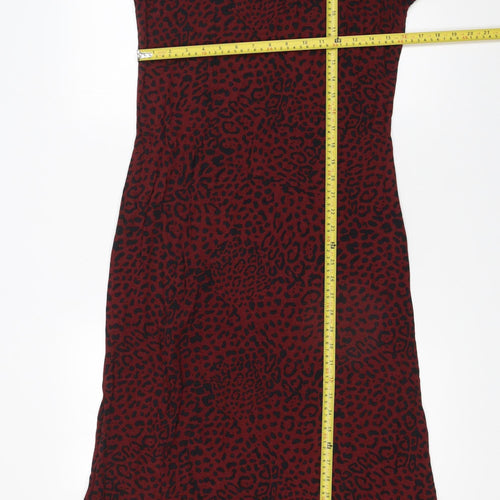 Hush Women's Red Animal Print Midi Shift Dress Size 8 Long Sleeve