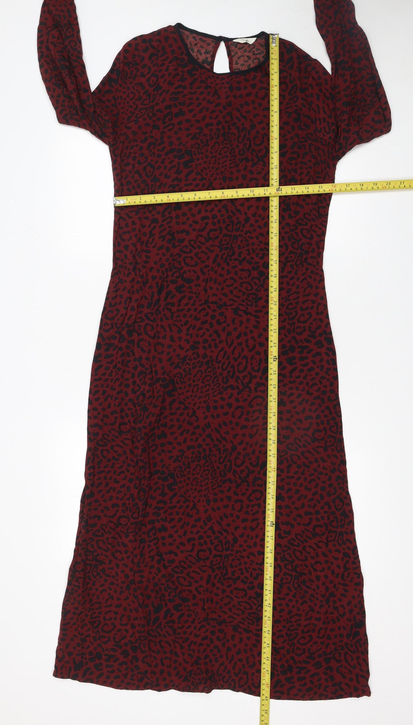 Hush Women's Red Animal Print Midi Shift Dress Size 8 Long Sleeve