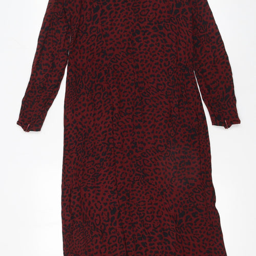 Hush Women's Red Animal Print Midi Shift Dress Size 8 Long Sleeve