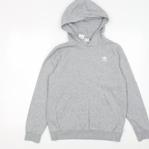 Adidas Boys Grey Hoodie L 13-14 Years Pullover Fleece Sweatshirt