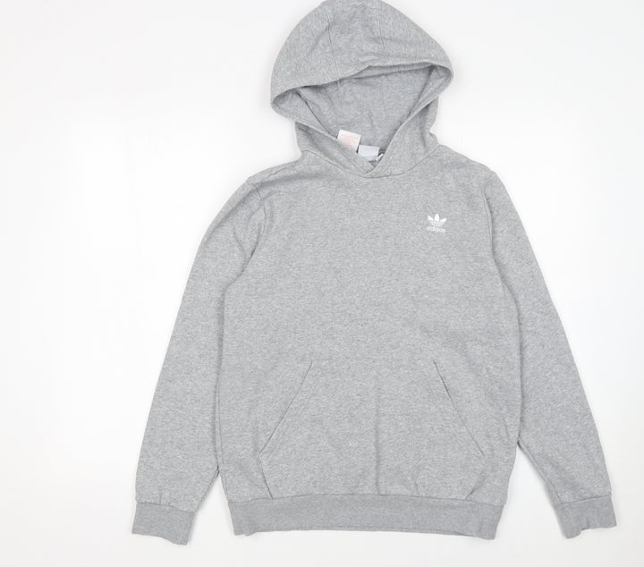 Adidas Boys Grey Hoodie L 13-14 Years Pullover Fleece Sweatshirt