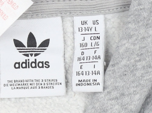 Adidas Boys Grey Hoodie L 13-14 Years Pullover Fleece Sweatshirt