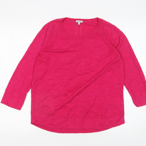 Jigsaw Women’s Pink Linen Cotton 3/4 Sleeve Crew Neck Pullover Jumper Size M