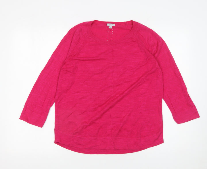 Jigsaw Women’s Pink Linen Cotton 3/4 Sleeve Crew Neck Pullover Jumper Size M