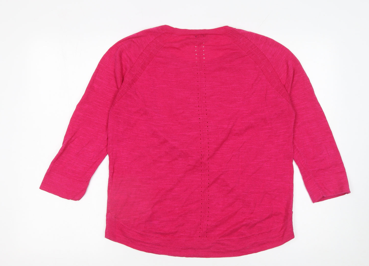 Jigsaw Women’s Pink Linen Cotton 3/4 Sleeve Crew Neck Pullover Jumper Size M