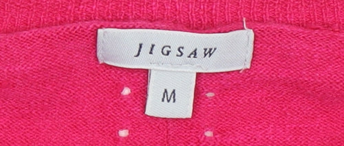 Jigsaw Women’s Pink Linen Cotton 3/4 Sleeve Crew Neck Pullover Jumper Size M