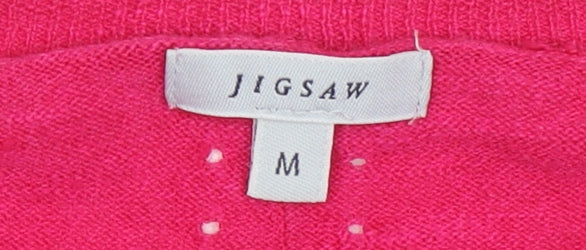 Jigsaw Women’s Pink Linen Cotton 3/4 Sleeve Crew Neck Pullover Jumper Size M