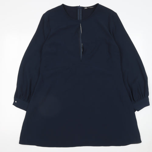 ZARA Women Blue XL Shift Dress Long Sleeve Workwear Style
