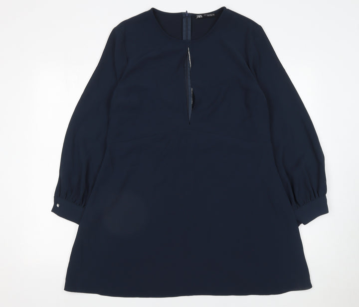 ZARA Women Blue XL Shift Dress Long Sleeve Workwear Style