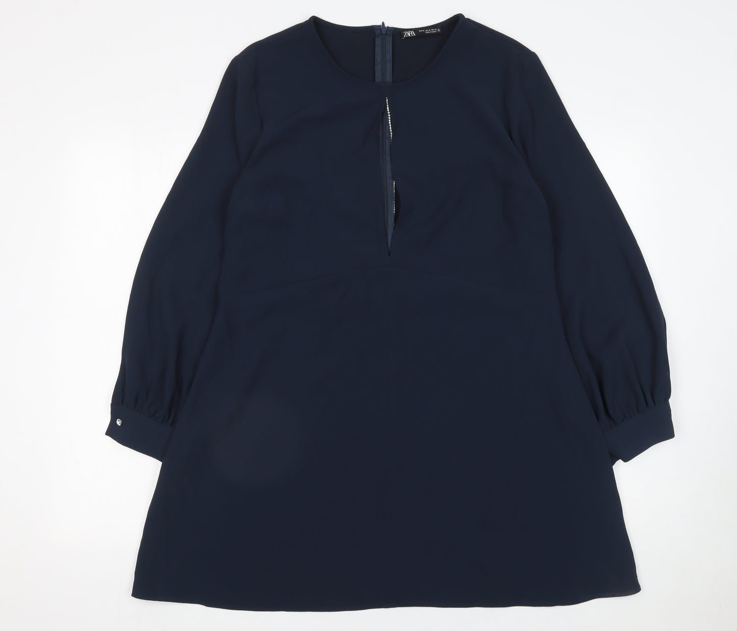 ZARA Women Blue XL Shift Dress Long Sleeve Workwear Style