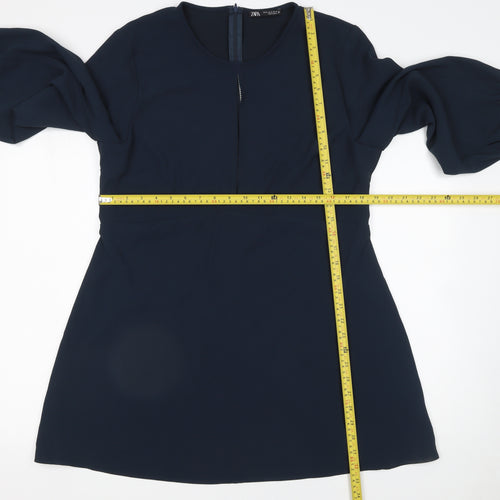 ZARA Women Blue XL Shift Dress Long Sleeve Workwear Style