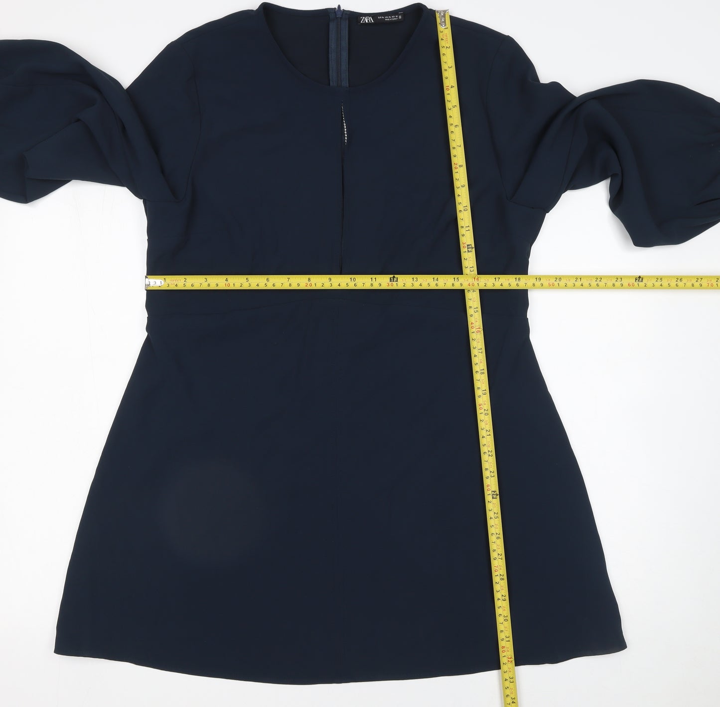 ZARA Women Blue XL Shift Dress Long Sleeve Workwear Style