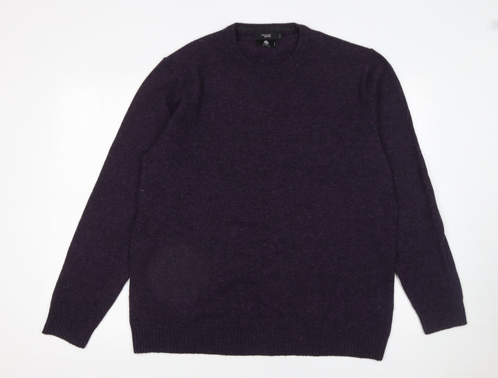 Thomas Nash Men's Purple Wool Blend Crew Neck Jumper Size L