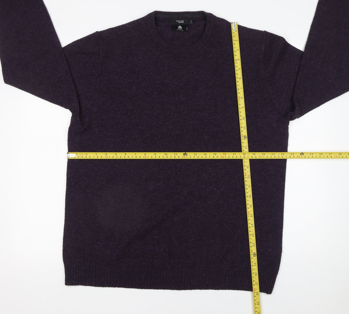Thomas Nash Men's Purple Wool Blend Crew Neck Jumper Size L