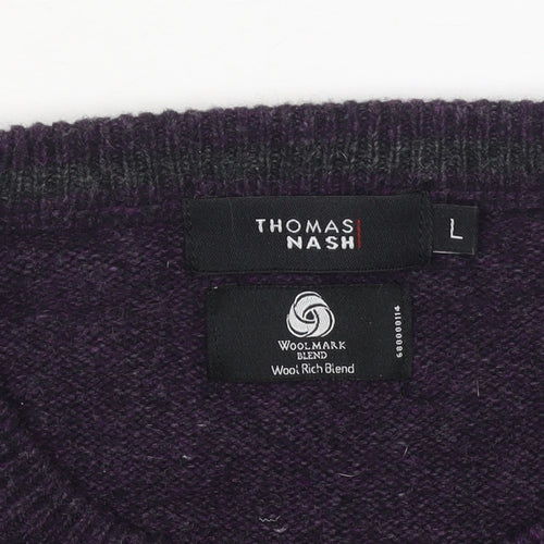 Thomas Nash Men's Purple Wool Blend Crew Neck Jumper Size L