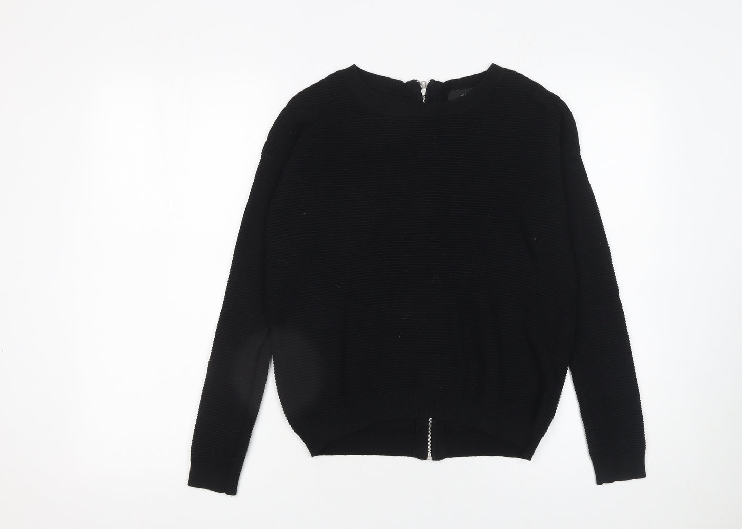 Next Women Black Beaded Zip Cardigan Size 6 Round Neck Knit