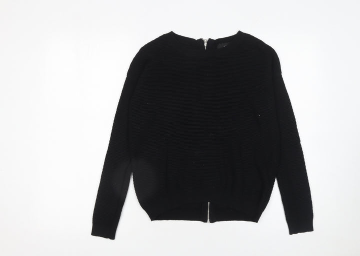 Next Women Black Beaded Zip Cardigan Size 6 Round Neck Knit