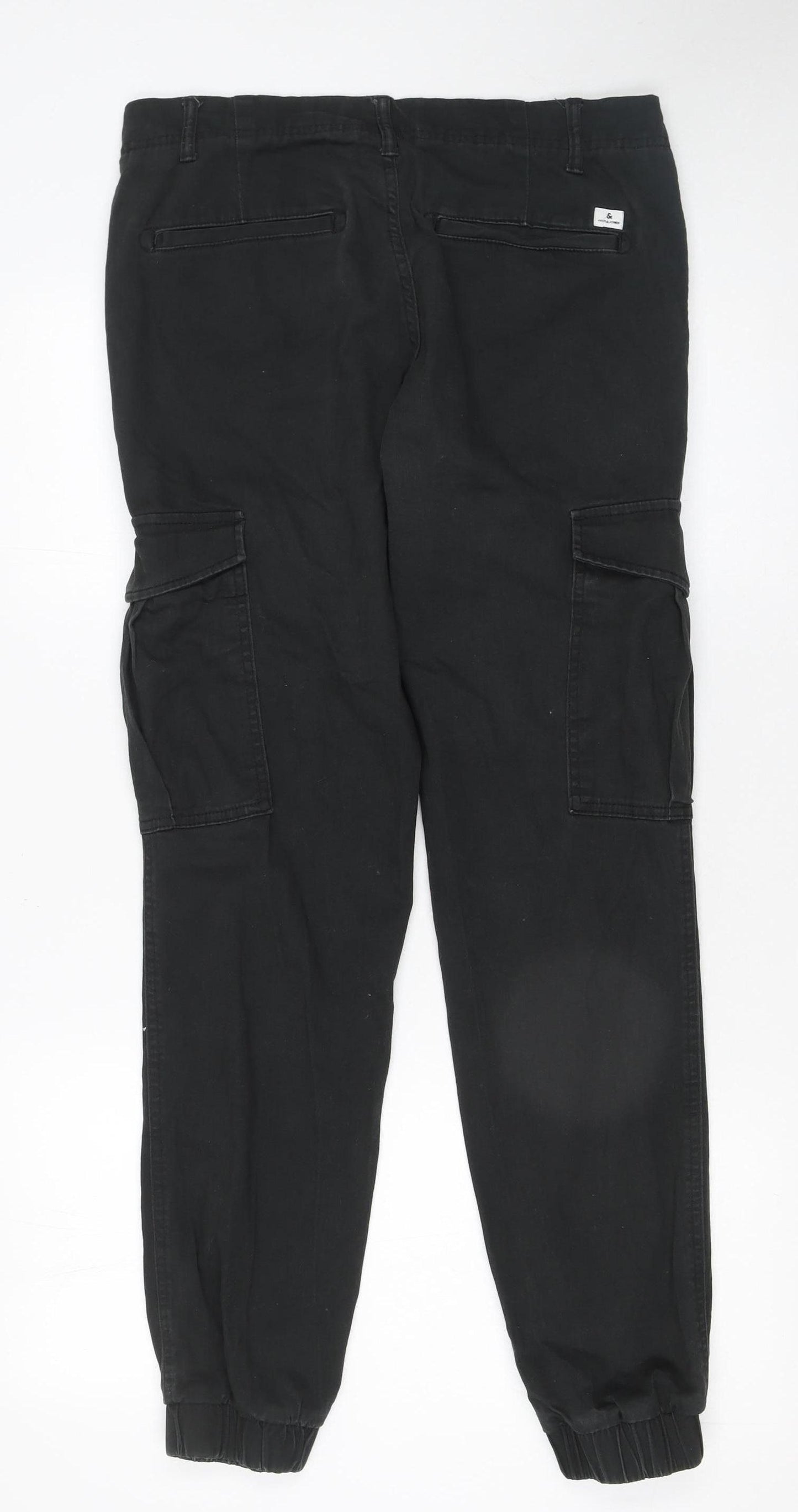 Jack & Jones Men's Black Slim Cargo Trousers 32W 34L Cotton Blend
