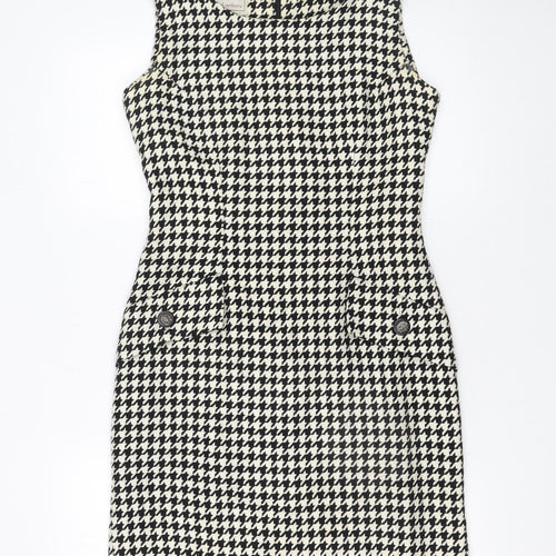Michel Ambers Women's Black Houndstooth Wool Sleeveless Sheath Dress Size 10