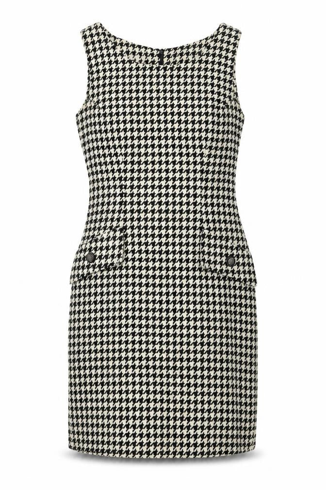 Michel Ambers Women's Black Houndstooth Wool Sleeveless Sheath Dress Size 10