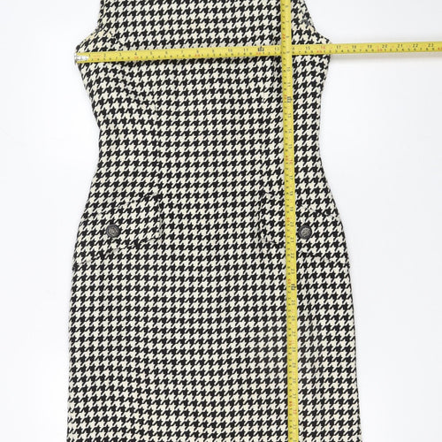 Michel Ambers Women's Black Houndstooth Wool Sleeveless Sheath Dress Size 10
