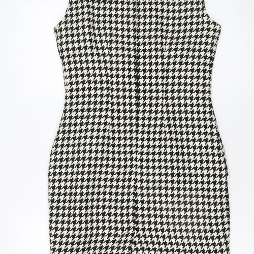 Michel Ambers Women's Black Houndstooth Wool Sleeveless Sheath Dress Size 10