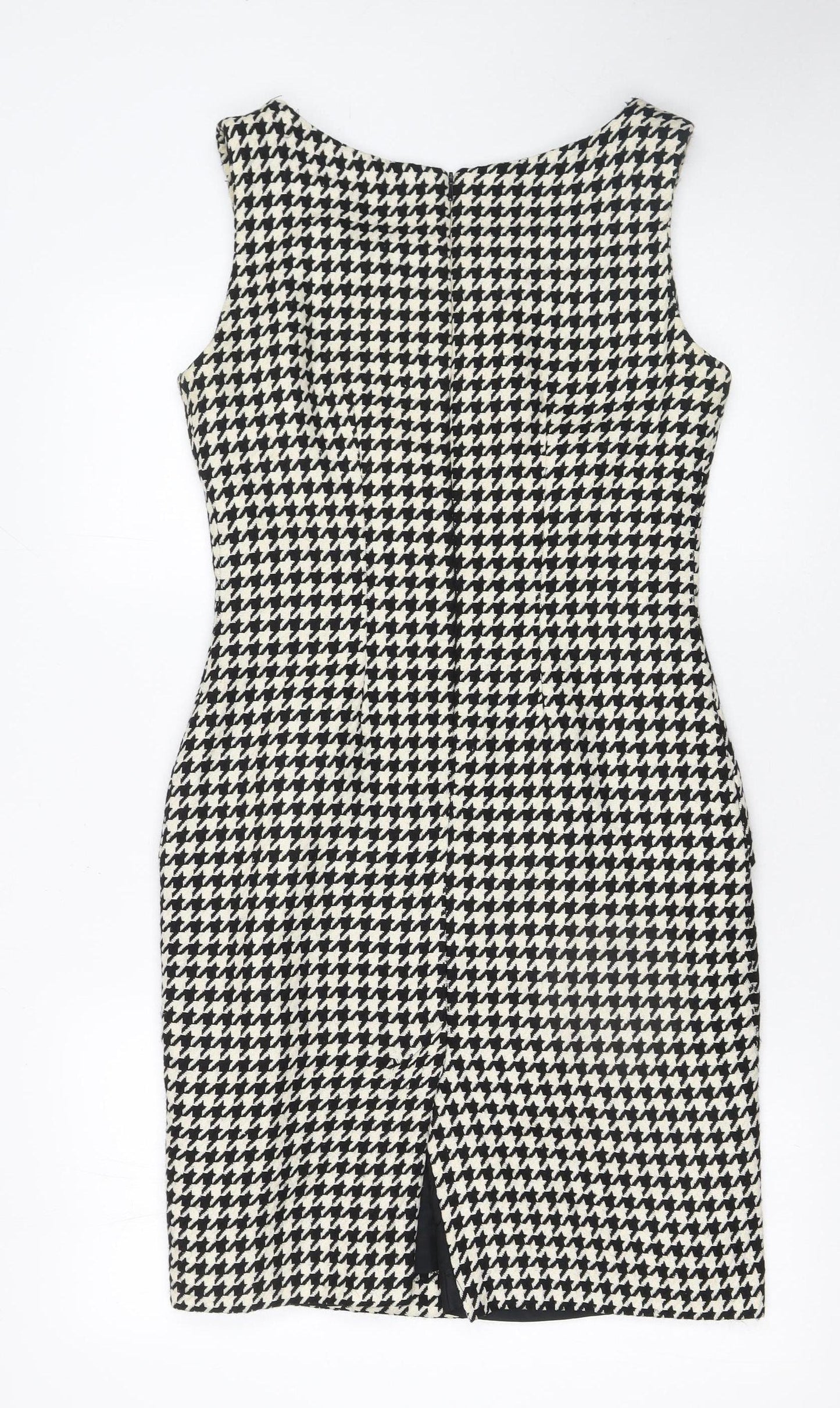 Michel Ambers Women's Black Houndstooth Wool Sleeveless Sheath Dress Size 10